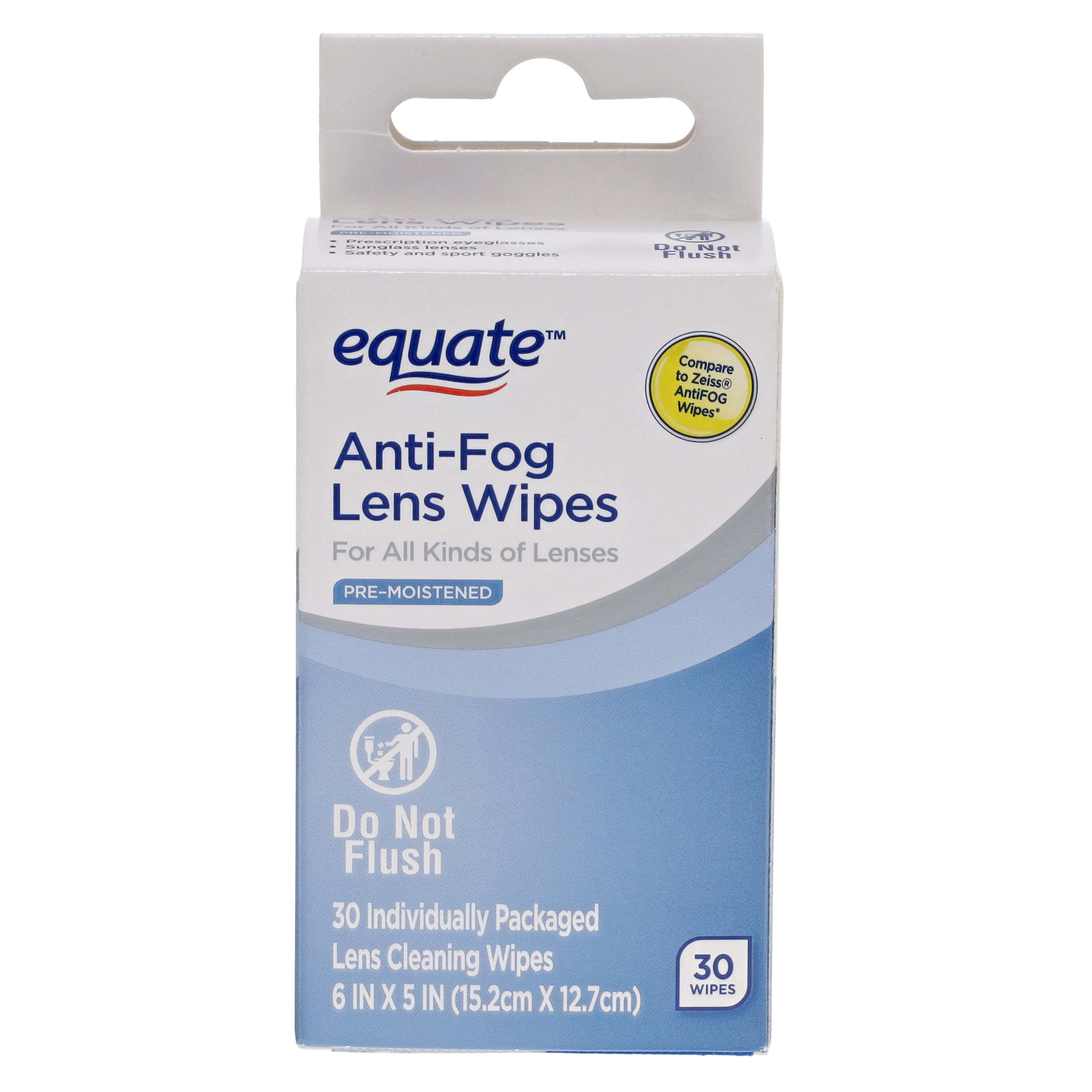 Equate PreMoistened AntiFog Lens Cleaning Wipes, 30 Count