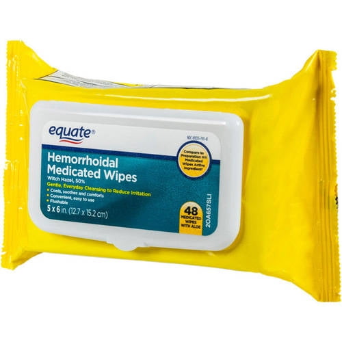 Equate PreMoistened Hemorrhoidal Wipes with Witch Hazel Hygienic, 48 count. Flushable and