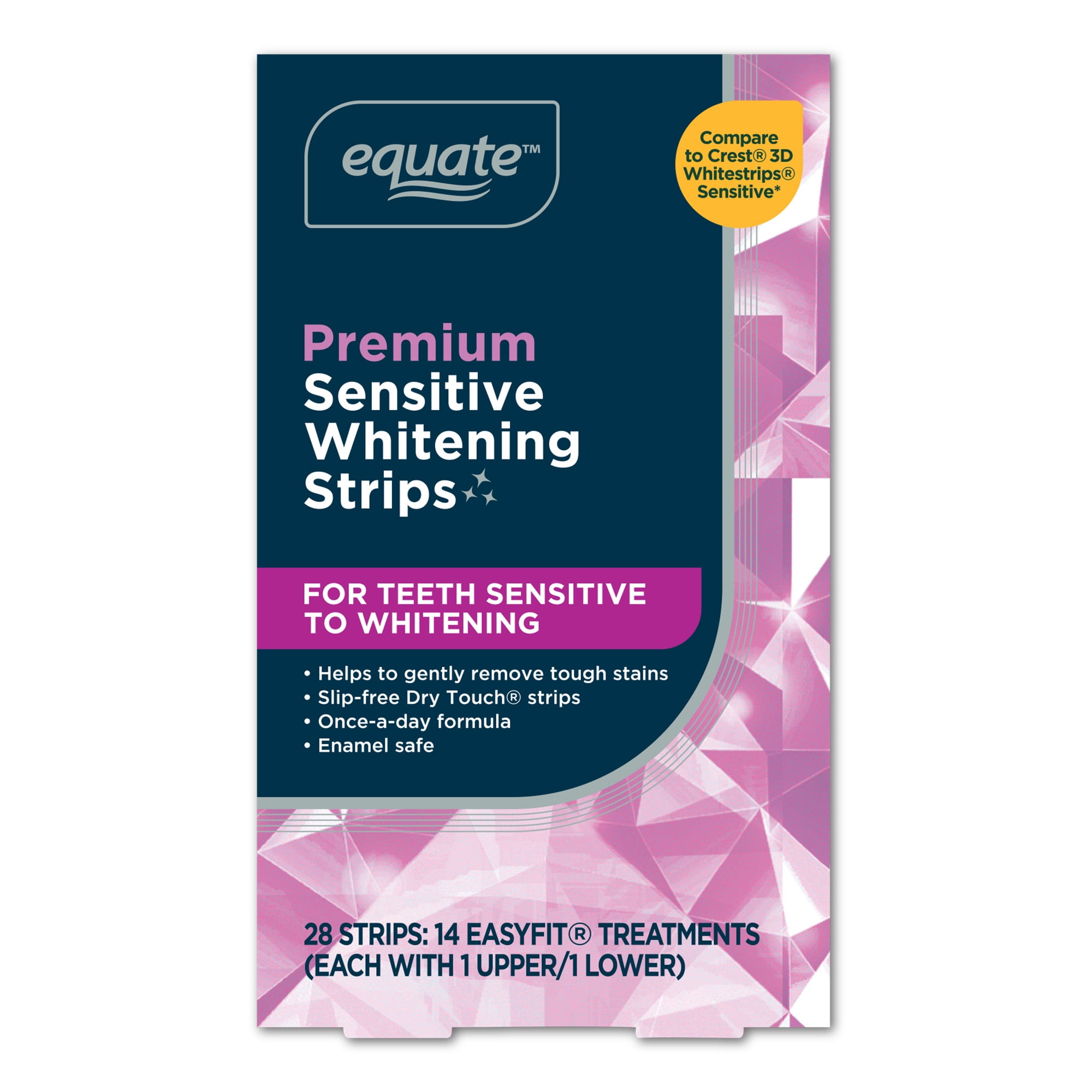 Equate Premium Sensitive Teeth Whitening Strips, 14 EasyFit Treatments, Enamel Safe