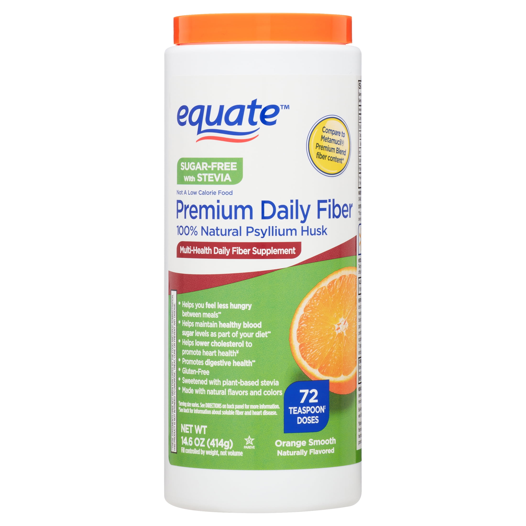 Equate Premium Sugar Free Daily Fiber Supplement, Orange Flavor, Powder, 14.6 oz
