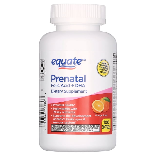 Equate Prenatal with Folic Acid and DHA Softgels, 100 Count, Dietary ...