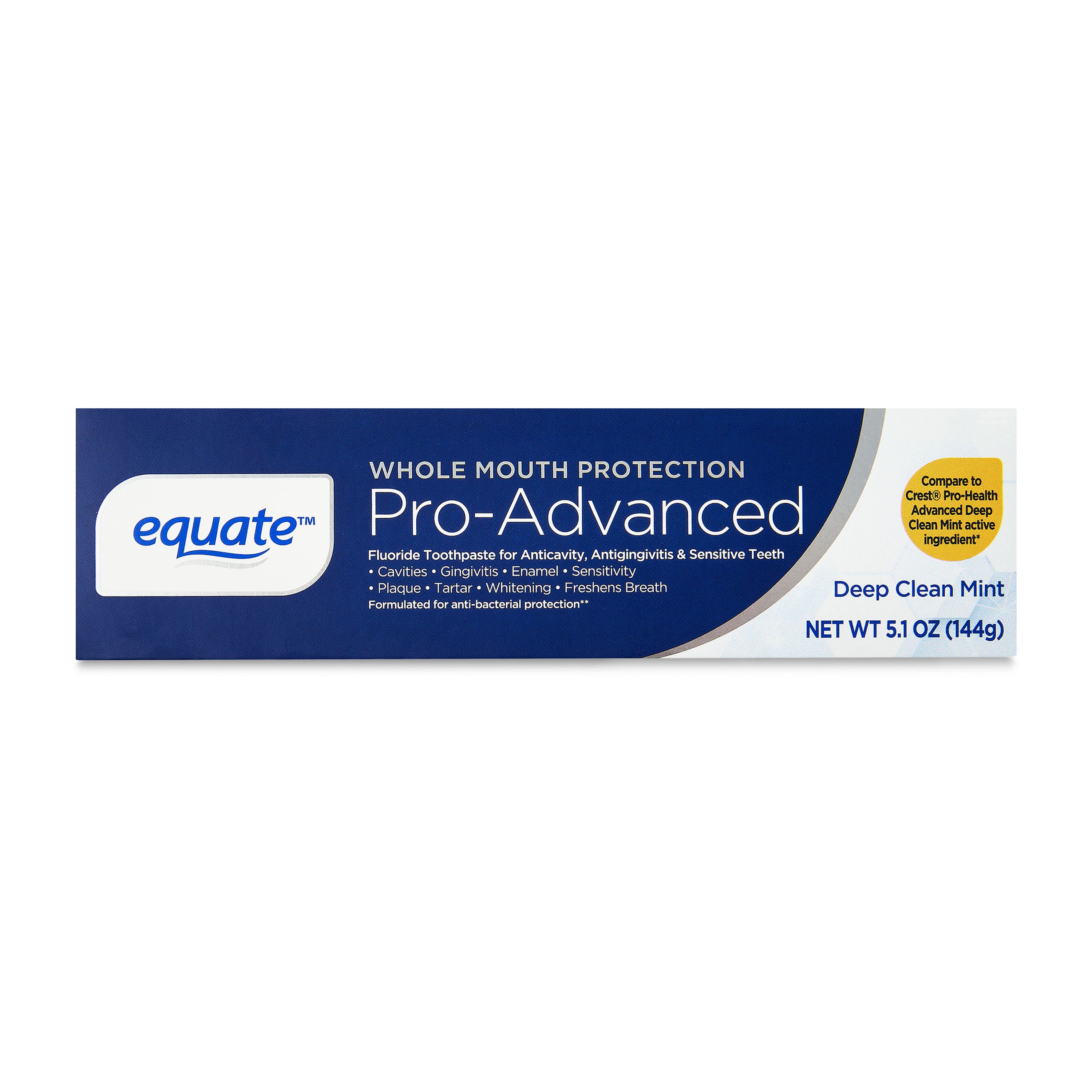 Equate Pro-Advanced Toothpaste, Deep Clean Mint, 5.1 oz, Compare to Crest Pro-Health Advanced Deep Clean Mint Active Ingredient