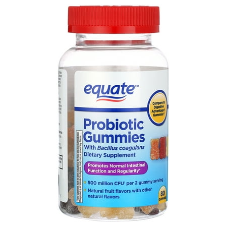 Equate Probiotic Bacillus Coagulans Dietary Supplement Gummies, Natural Fruit, 80 Count