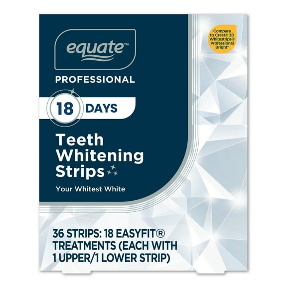Equate Professional White 18-Day Teeth Whitening Strips, 36 Count
