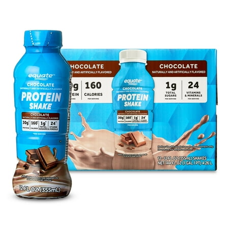 Equate High Performance Protein Shake Bottle, Chocolate, 12ct