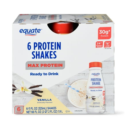 Equate Vanilla Max Protein Nutrition Drink, 11 FL OZ, 6 Count