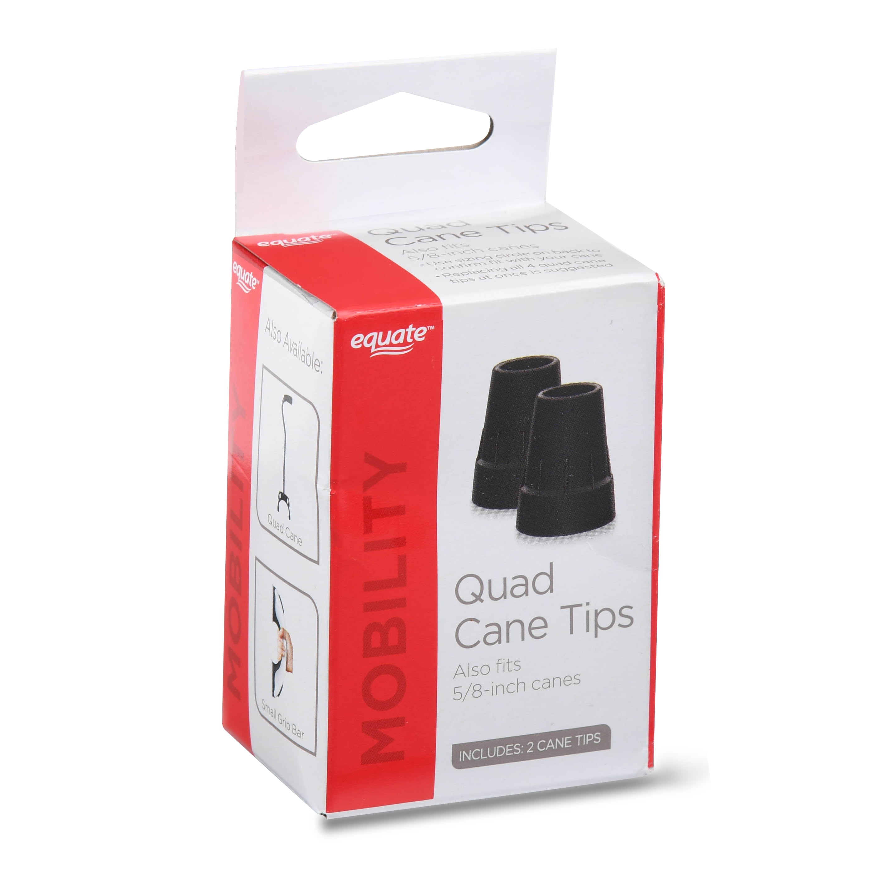 Equate Quad Cane Tips, Fits 5/8" Round Quad Canes, Black, 2 Pack