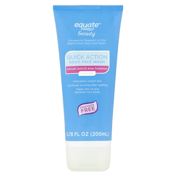 Equate Quick Action Daily Face Wash with 2% Salicylic Acid for Acne Care, 6.78 fl oz, Compare to Clearasil® Ultra Rapid Action Daily Face Wash