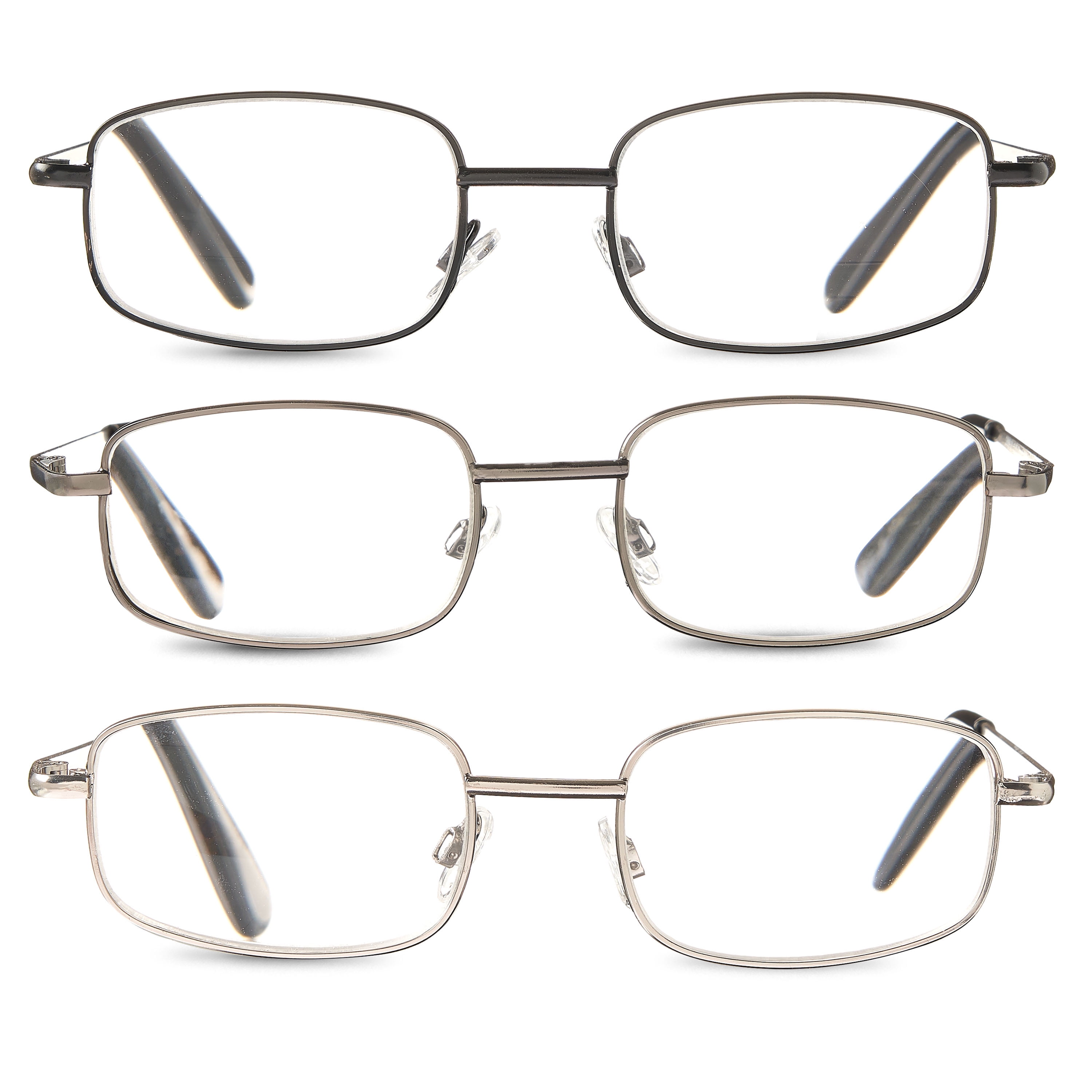 Equate Men's Square Reader Glasses Value 3-Pack, Black/Brown/Gunmetal, +1.50
