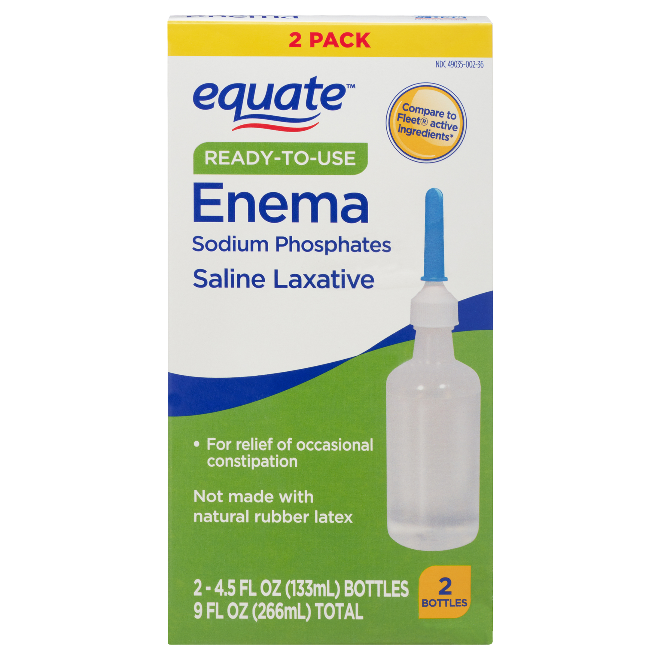 Equate Ready-to-Use Enema Sodium Phosphates Saline Laxative, 9 fl oz, 2 Pack - image 1 of 9