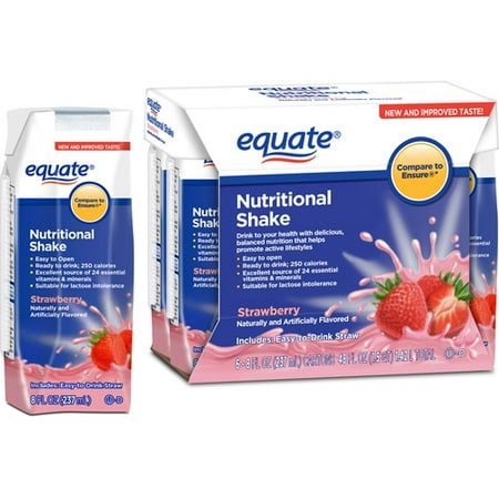 Equate Strawberry Nutritional Shake, 8 FL OZ, 6 Count