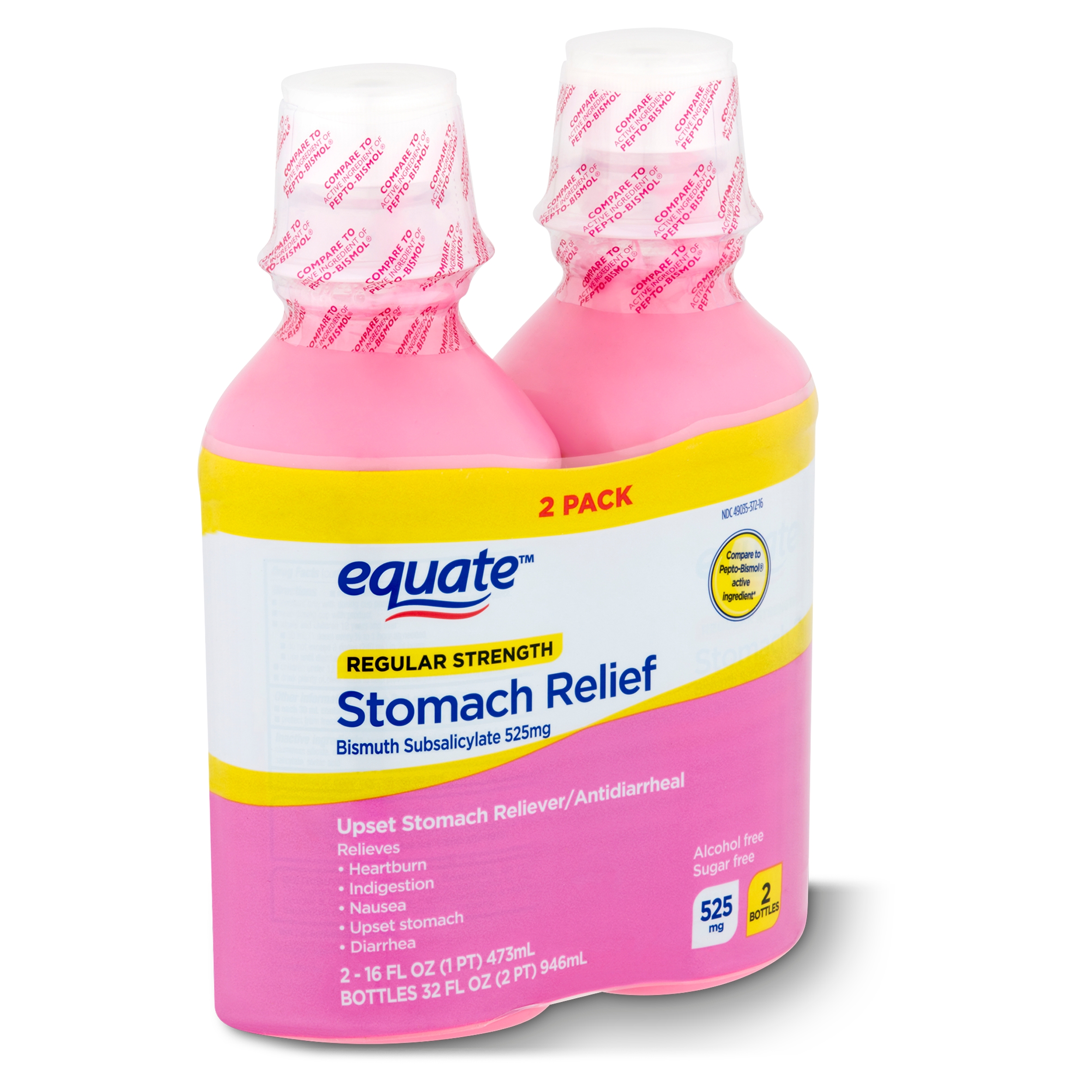 Equate Regular Strength Stomach Relief Liquid, 525 mg, 16 fl oz, 2 Count - image 1 of 9