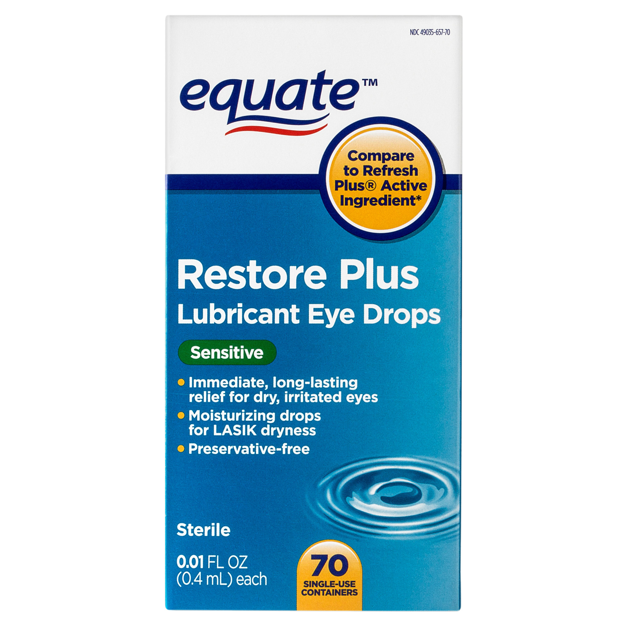 Equate Restore Plus Lubricant Eye Drops, For Lasik Dryness, 70 Ct - image 1 of 15