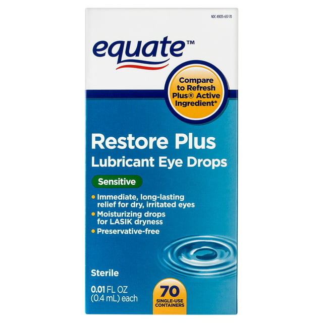 Equate Restore Plus Lubricant Eye Drops, For Lasik Dryness, 70 Ct