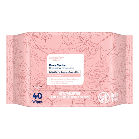 Equate Rose Water Cleansing Towelettes, 40 Count