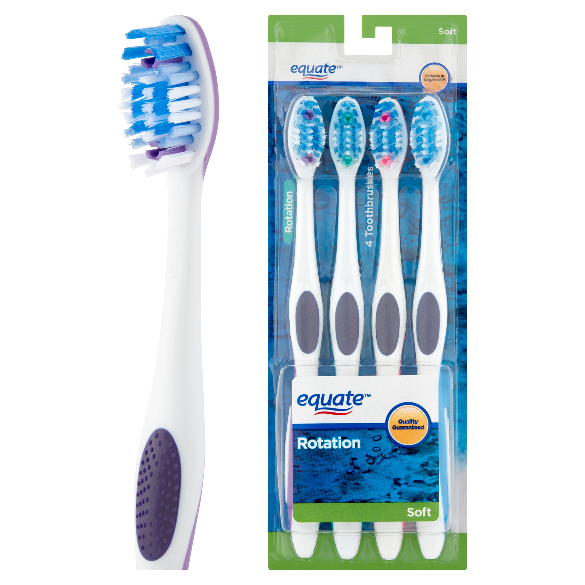 Equate Rotation, Adult Manual Soft Bristle Toothbrush with Tongue and Cheek Cleaner, 4 Count - image 1 of 9