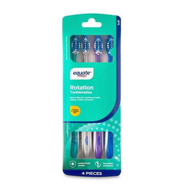 Equate Rotation Manual Toothbrush with Tongue & Cheek Cleaner, Soft Bristles (4 Count), Compare to Colgate® 360