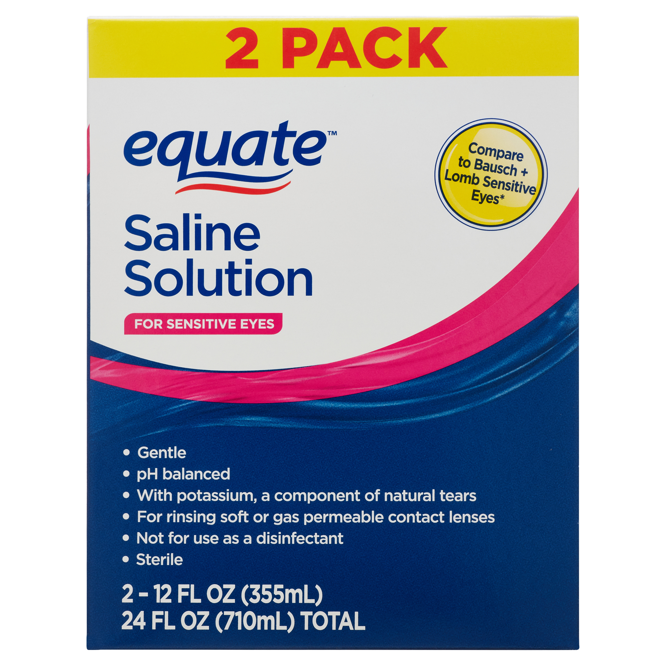 Equate Saline Solution For Sensitive Eyes, 12 fl oz, 2 Pack - image 1 of 9