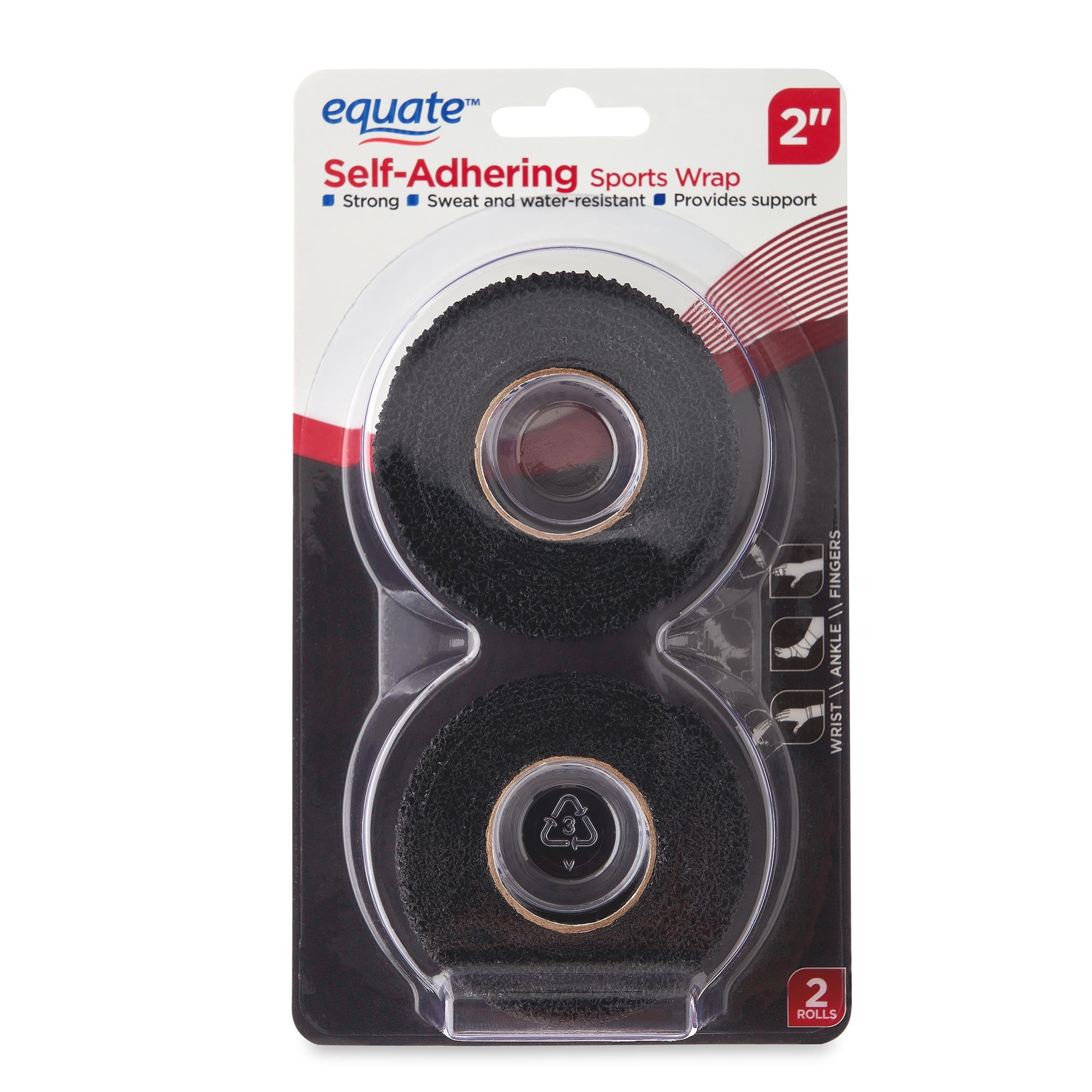Equate SelfAdhering Sports Wrap, Black, 2", 2 Count