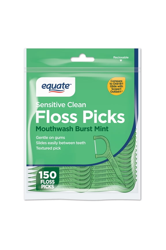 Sensitive Clean Floss Picks, Mouthwash Burst Mint, 150 Count