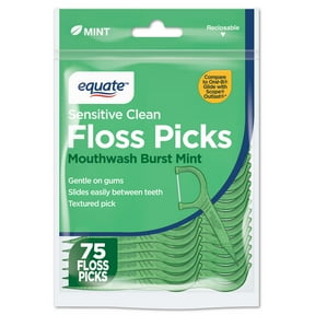 Equate Sensitive Clean Floss Picks, Mouthwash Burst Mint, 75 Count