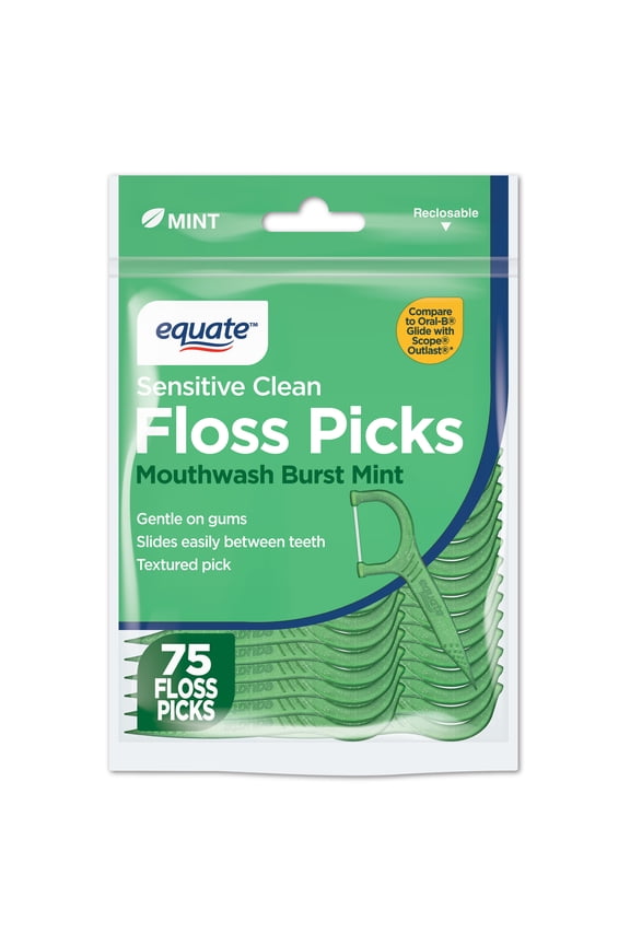 Sensitive Clean Floss Picks, Mouthwash Burst Mint, 75 Count