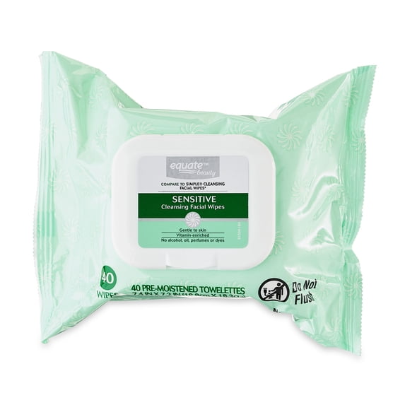 Equate Beauty Sensitive Cleansing Facial Wipes, 40 Count