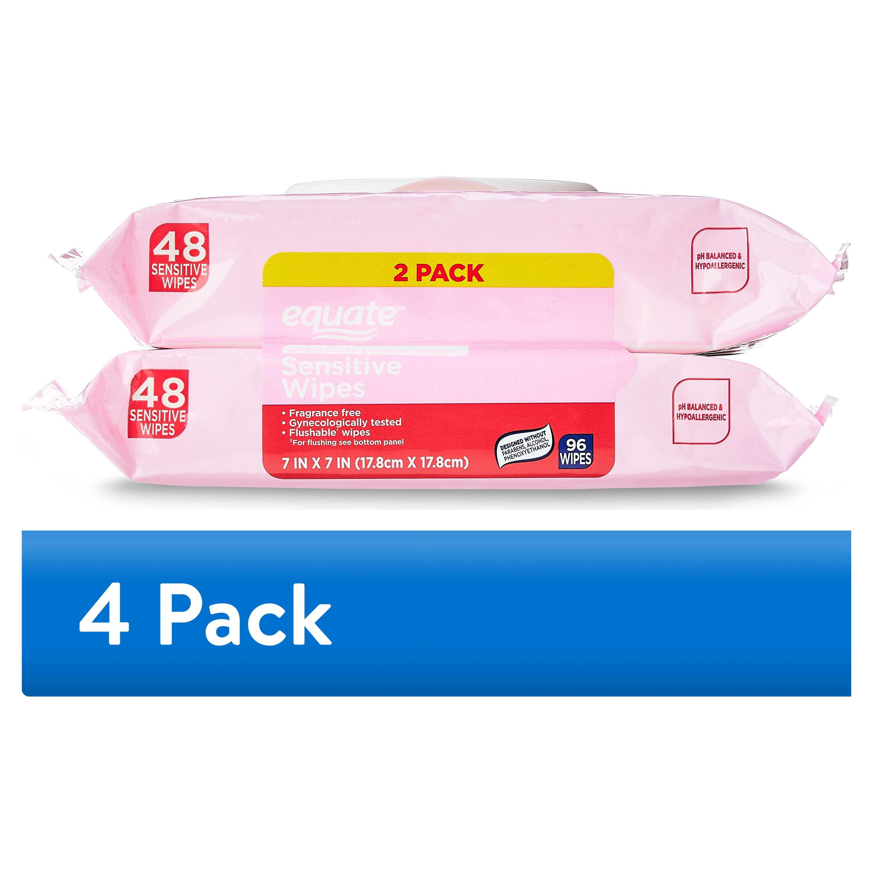 (4 pack) Equate pH Balanced Hypoallergenic Sensitive Feminine Wipes, Fragrance Free, 96 Wipes, 2 Pack