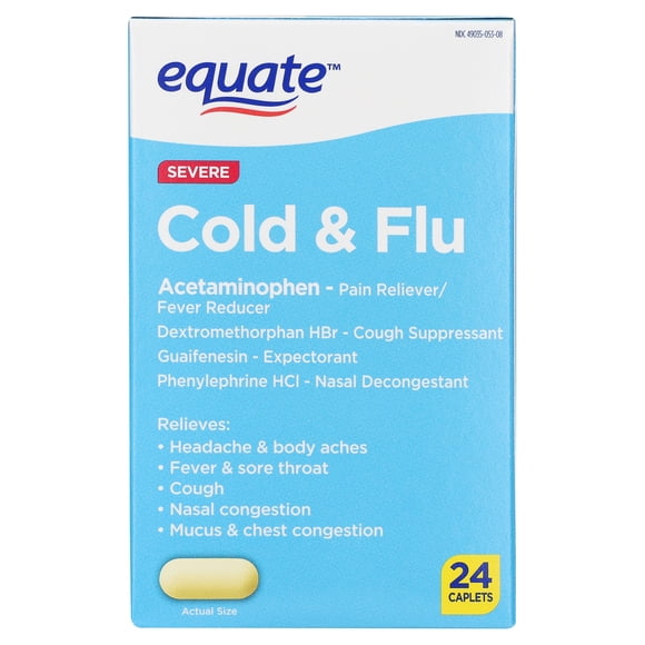 Equate Severe Cold & Flu Caplets, 24 Count, Compare to Tylenol® Cold + Flu Severe Active Ingredients