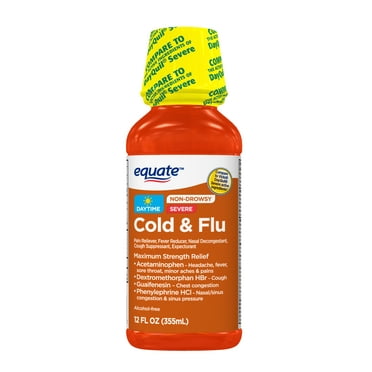 Equate Non Drowsy Daytime Severe Cold & Flu Liquid, Original Flavor, 12 fl oz, Compare to Vicks® Dayquil® Severe Cold & Flu Active Ingredients