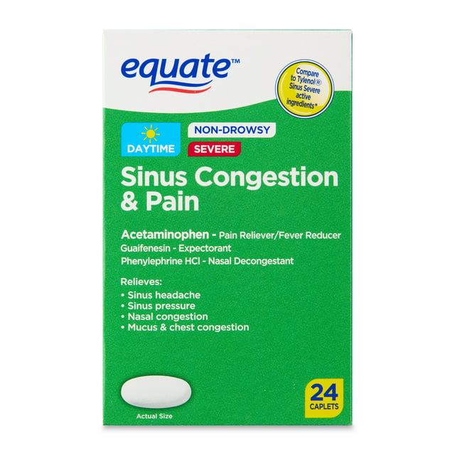 Equate Severe Sinus Congestion & Pain Acetaminophen Caplets 325mg, 24 Count