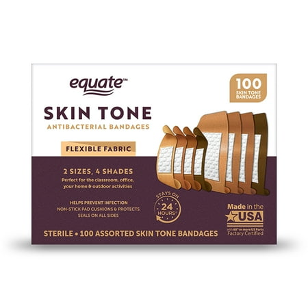 Equate Skin Tone Flexible Fabric Antibacterial Bandages, 100 Count
