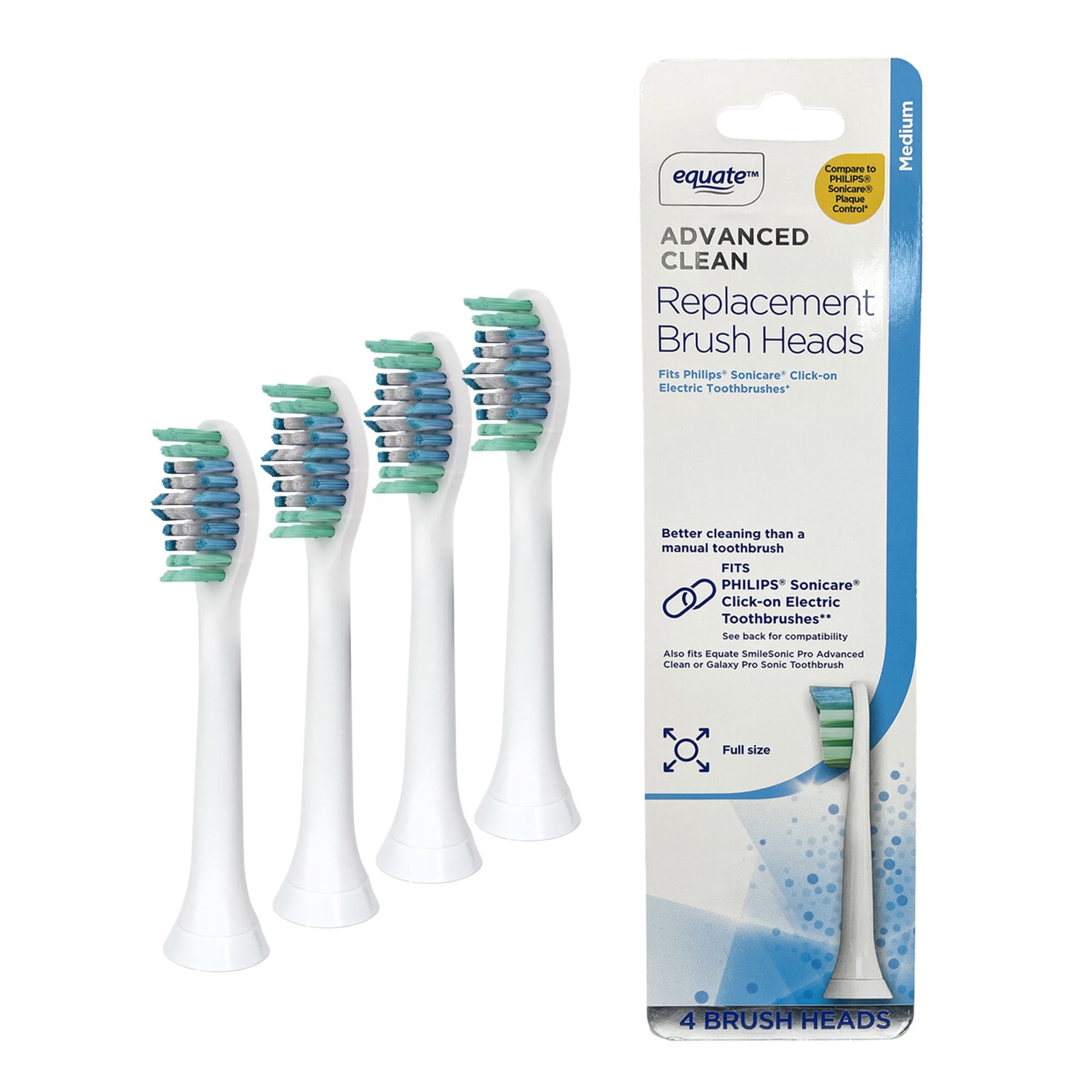 Equate SmileSonic Pro Advanced Clean Sonic Replacement Toothbrush Brush Heads for Adults, White - 3 Count