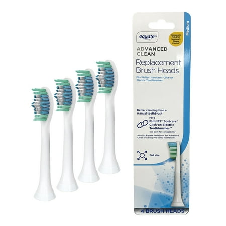 Equate SmileSonic Pro Advanced Clean Sonic Replacement Toothbrush Brush Heads for Adults, White - 3 Count