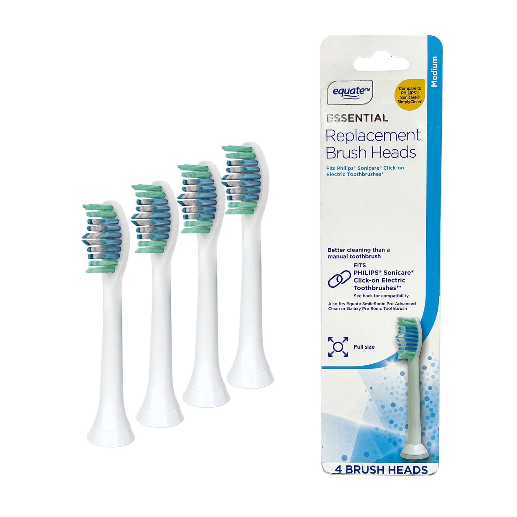 Equate SmileSonic Pro Essential Clean Replacement Toothbrush Brush Heads, White, 5 Count