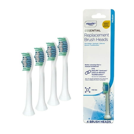 Equate SmileSonic Pro Essential Clean Replacement Toothbrush Brush Heads, White, 5 Count