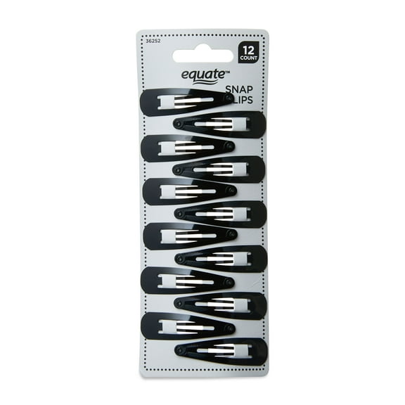 Equate Hair Snap Clips, Black, for Small Sections of Hair or Intricate Hairstyles, 12 Count