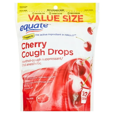 Equate Sore Throat and Cough Relief Menthol Cough Drops, Cherry Flavor, 160 Count, Compare to the Active Ingredient in HALLS®