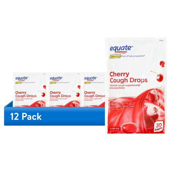 (12 pack) Equate Gluten-Free Menthol Cough & Cold Solid Set with 30 Cough Drops 5.8 mg