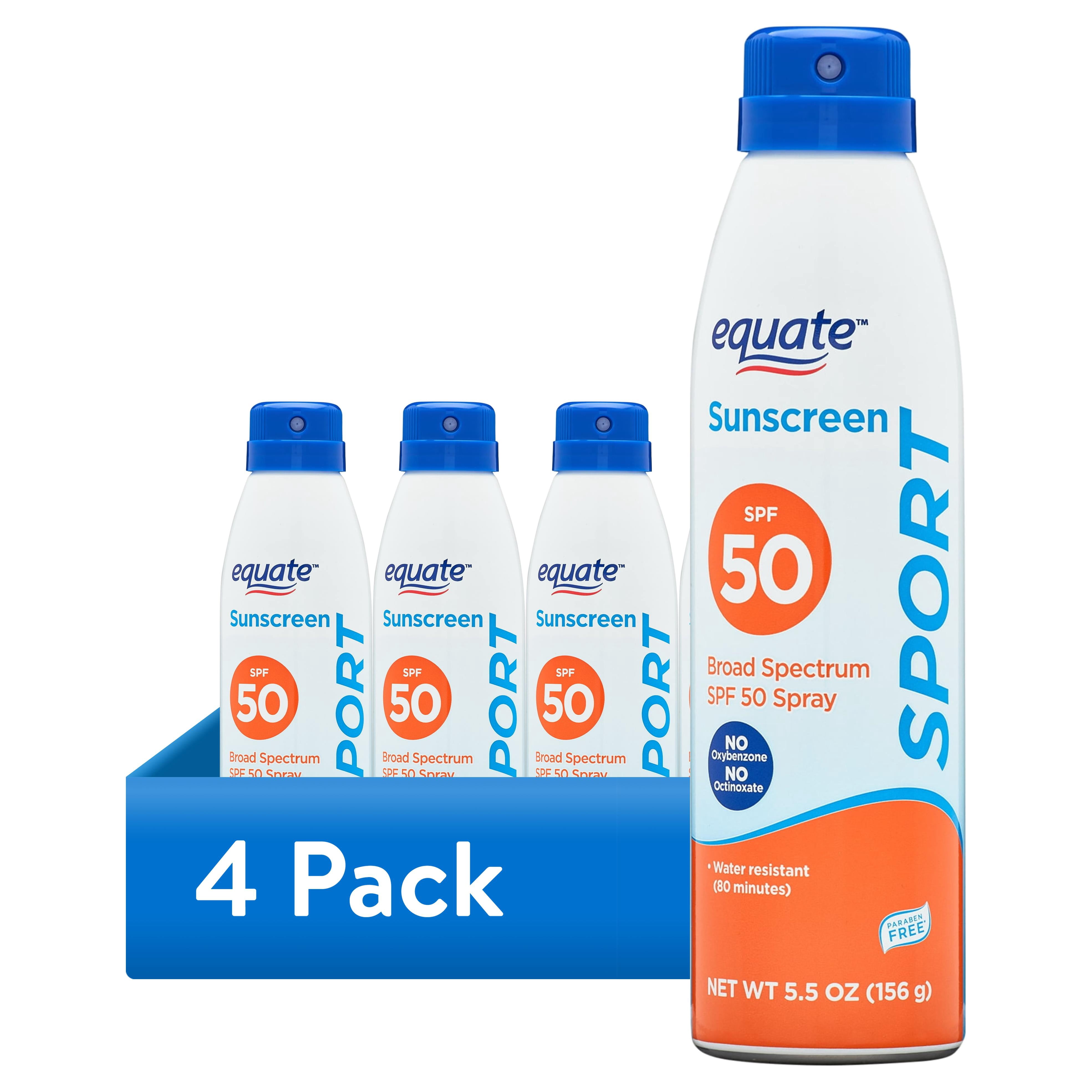 (4 pack) Equate Sport Broad Spectrum Sunscreen Spray, SPF 50, 5.5 oz
