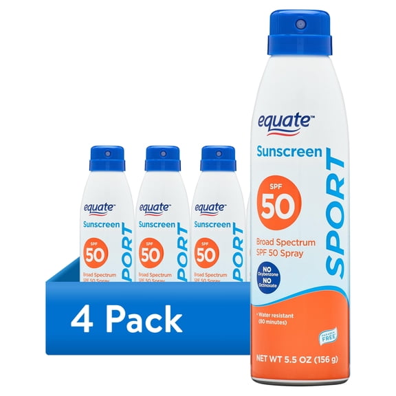 (4 pack) Equate Sport Broad Spectrum Sunscreen Spray, SPF 50, 5.5 oz