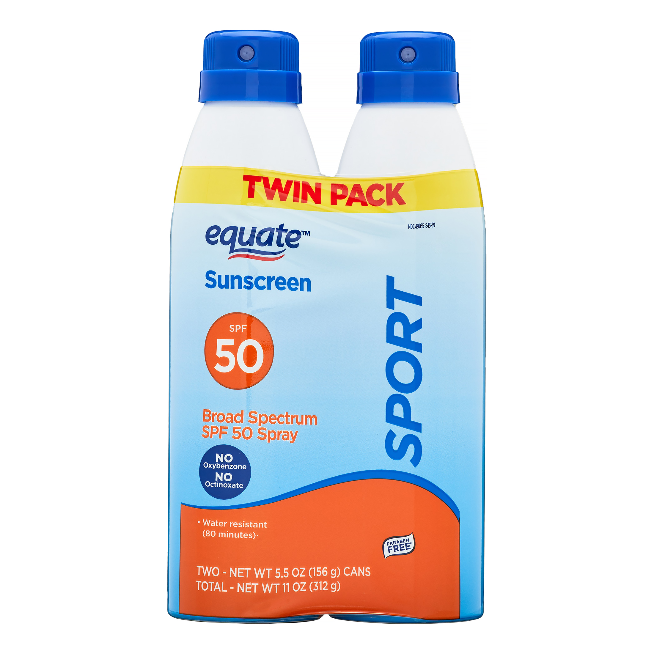 Equate Sport Broad Spectrum Sunscreen Spray, SPF 50, Twin Pack - image 1 of 8