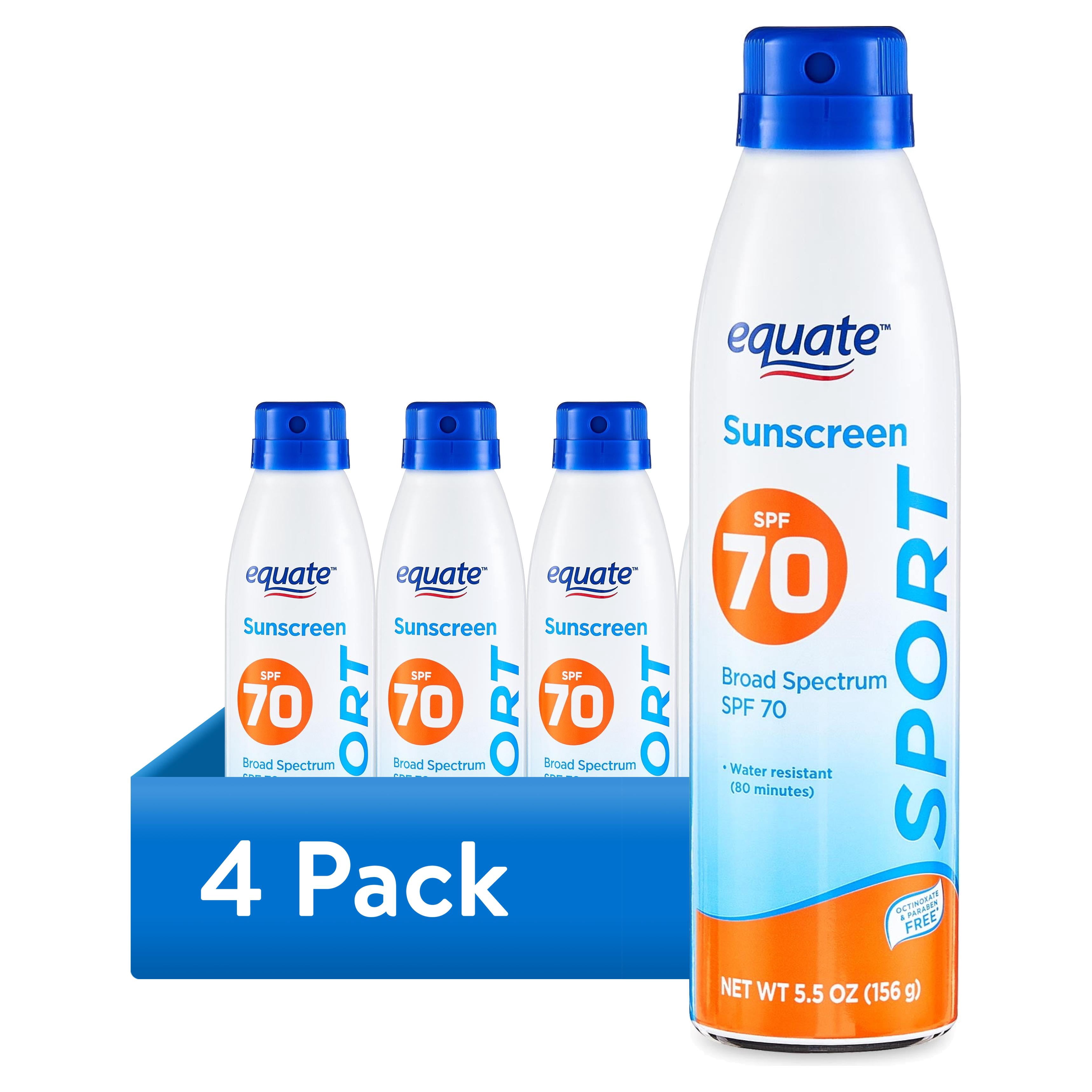 (4 pack) Equate Sport Broad Spectrum Sunscreen Spray, SPF 70, 5.5 oz