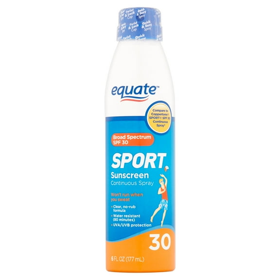 Equate Sport Sunscreen Continuous Spray Broad Spectrum, SPF 30, 6 fl oz