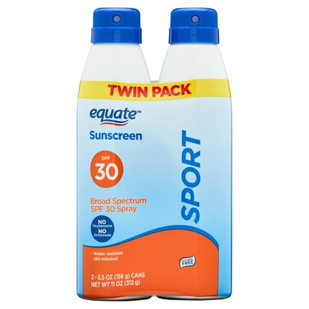 Equate Sport Sunscreen Spray, SPF 30, 11 oz, 2 Count