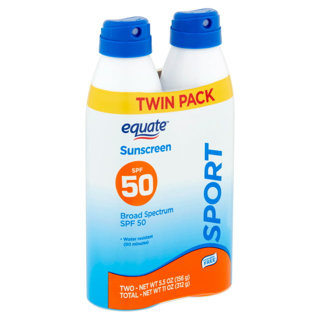 Equate Sport Sunscreen Spray, SPF 50, 11 oz, 2 Count