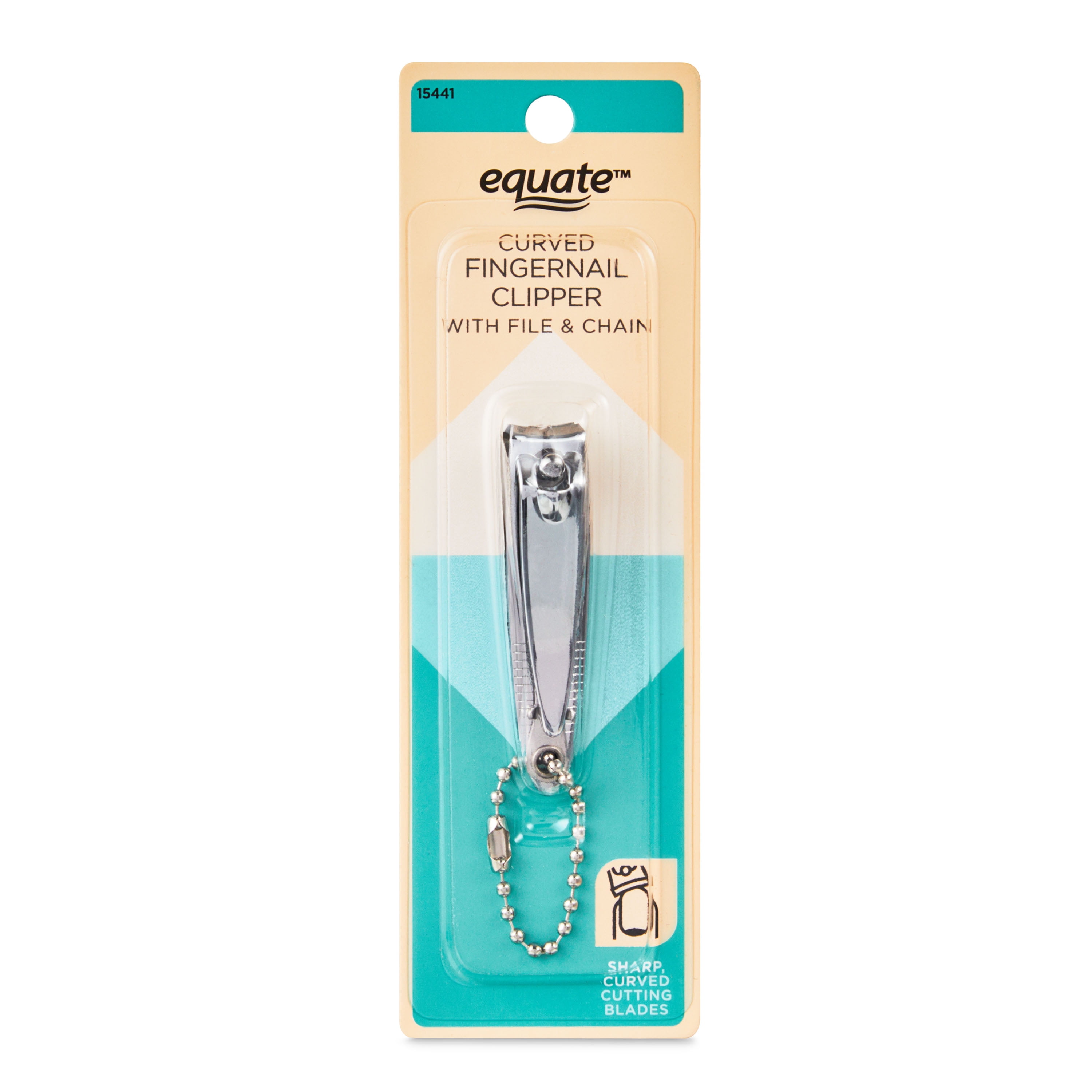 Equate Stainless Steel Curved Fingernail Clipper with File & Chain, Adult, 1 Piece