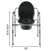 Equate Steel Foldable 3-in-1 Bedside Commode Toilet, Gray – 400 lb Weight Capacity