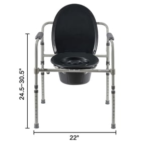 Equate Steel Foldable 3-in-1 Bedside Commode Toilet, Gray  400 lb Weight Capacity