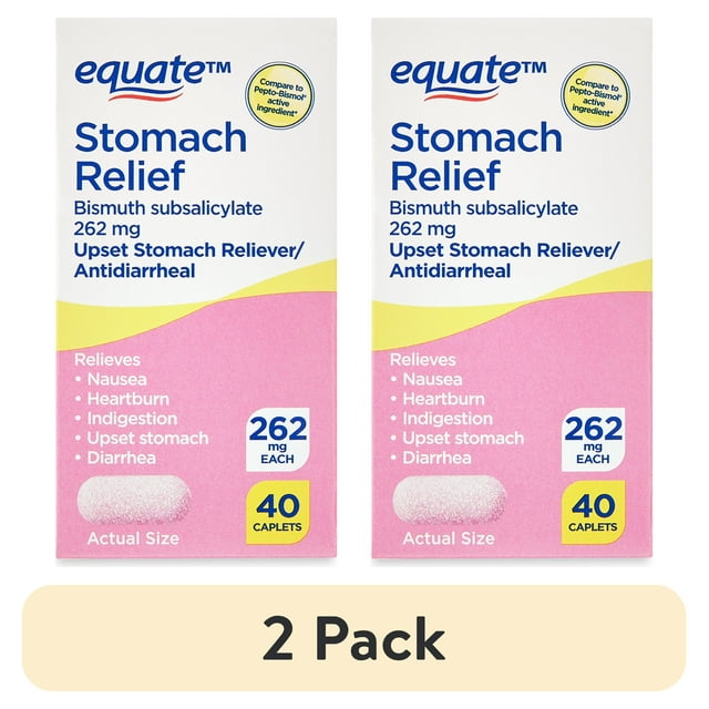 (2 pack) Equate Bismuth Caplets for Upset Stomach and Diarrhea Relief
